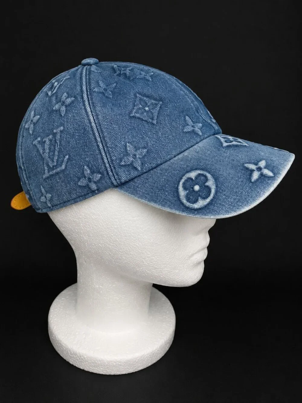 Blue Monogram Embossed Denim Baseball Cap Adjustable Designer Style Hat